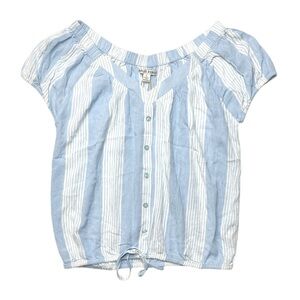 Moral Fiber Women’s Button Front Striped Short Sleeve Top | Size Large